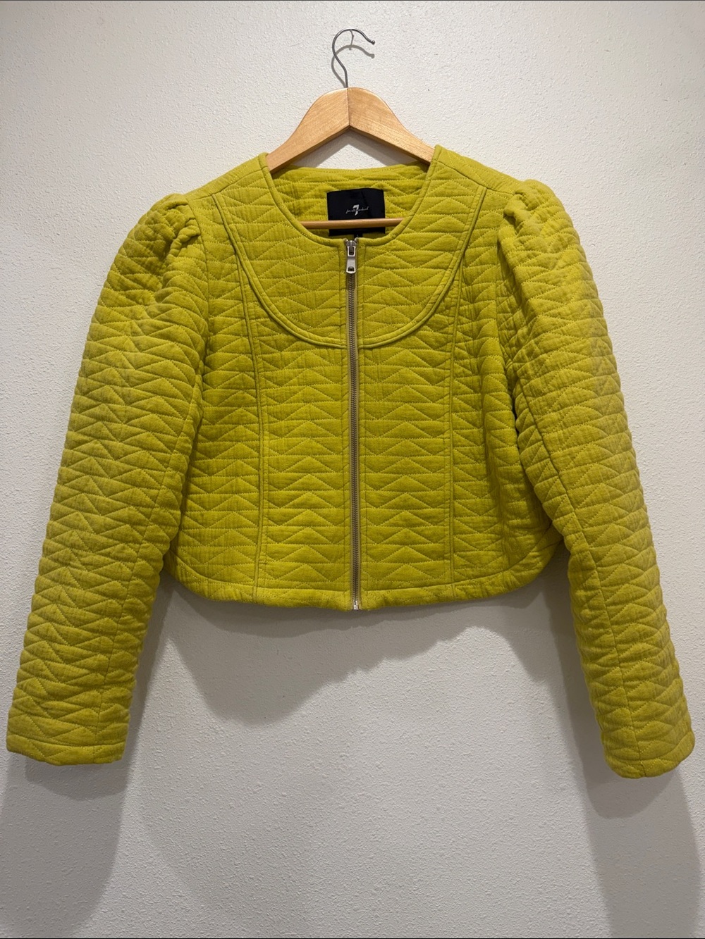 7 For All Mankind Quilted Cropped Moto Jacket Chartreuse Lime Green L
